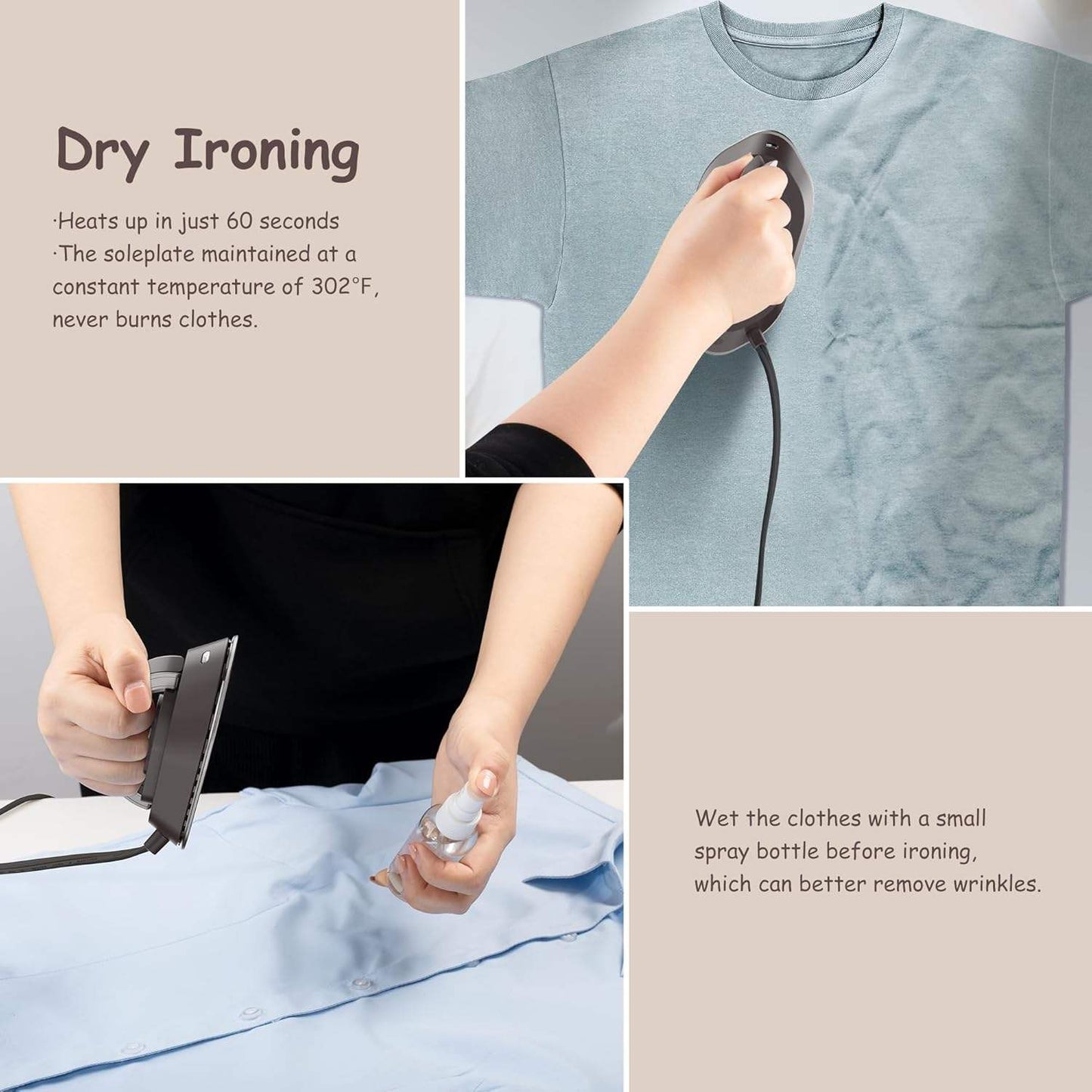 Compact Travel Iron with Fast Heating and Dual Pressing Modes