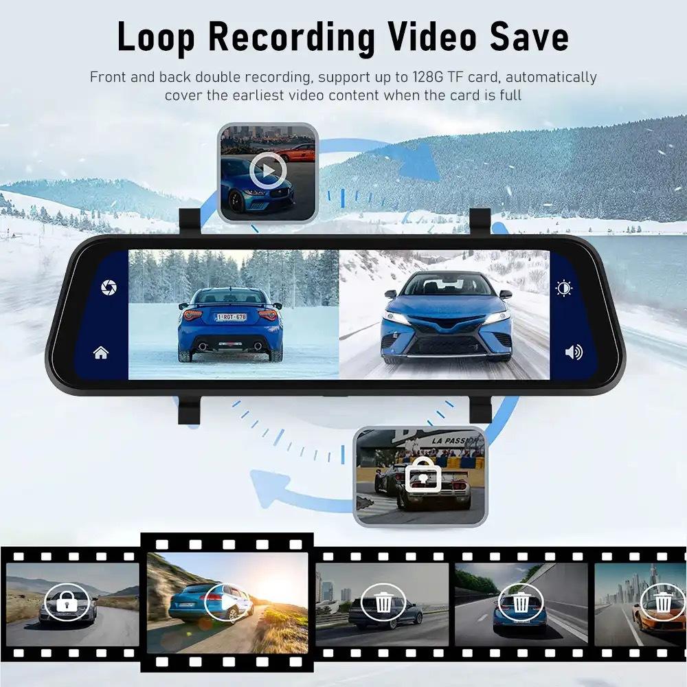 Smart Rearview Camera with Dual Lens and 9.66-Inch Display