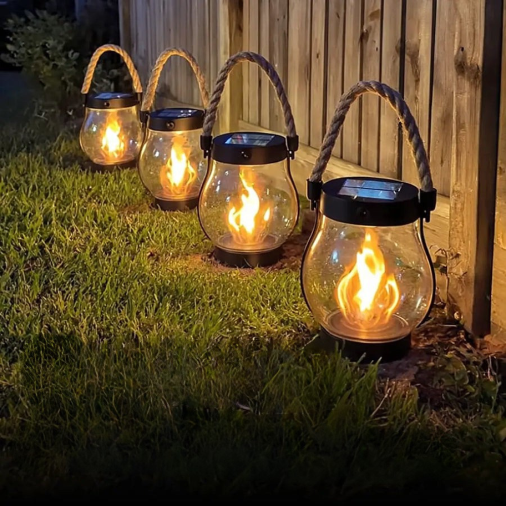 Solar-Powered Lantern with Lifelike Flame Glow