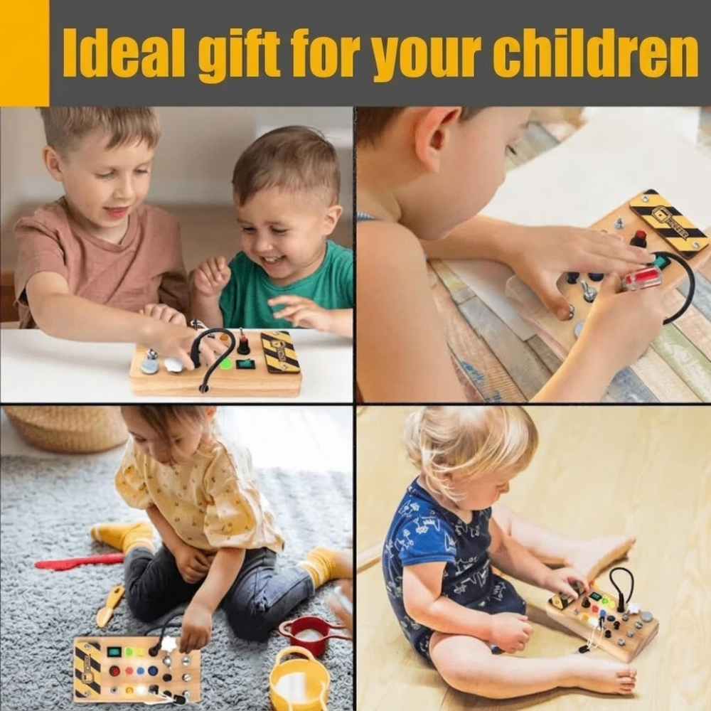 Engaging Wooden Activity Board with LED Lights for Kids