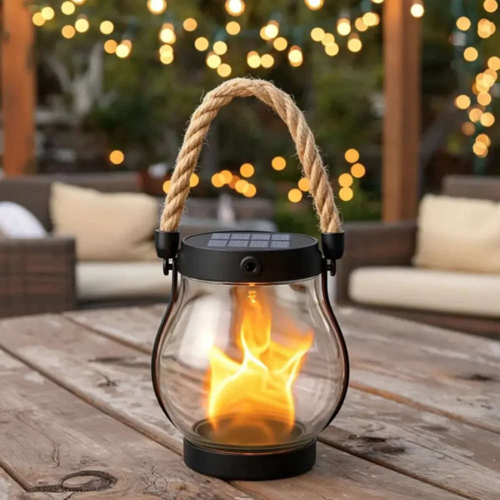 Solar-Powered Lantern with Lifelike Flame Glow