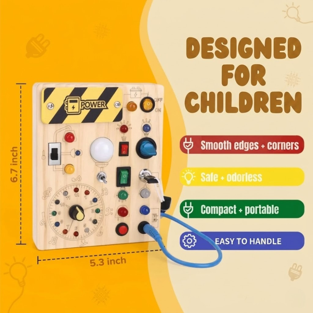 Engaging Wooden Activity Board with LED Lights for Kids