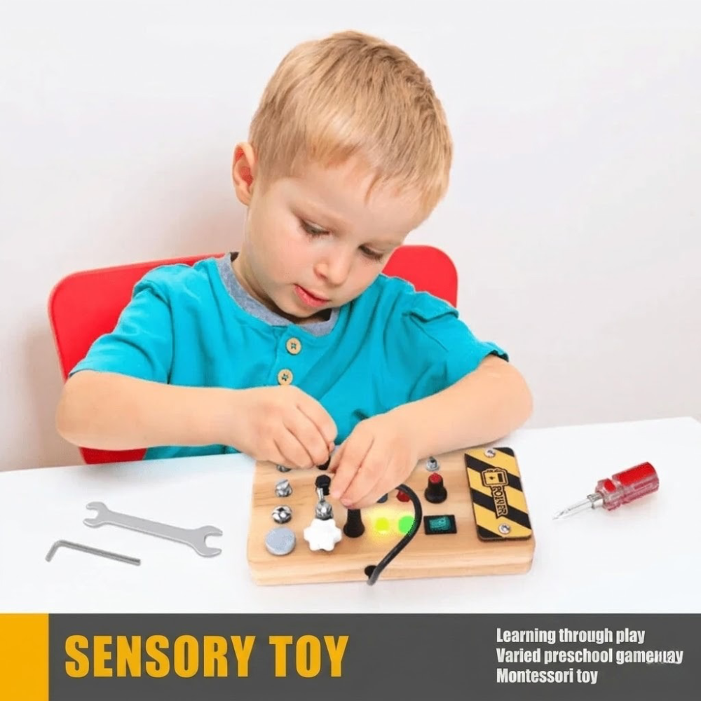 Engaging Wooden Activity Board with LED Lights for Kids