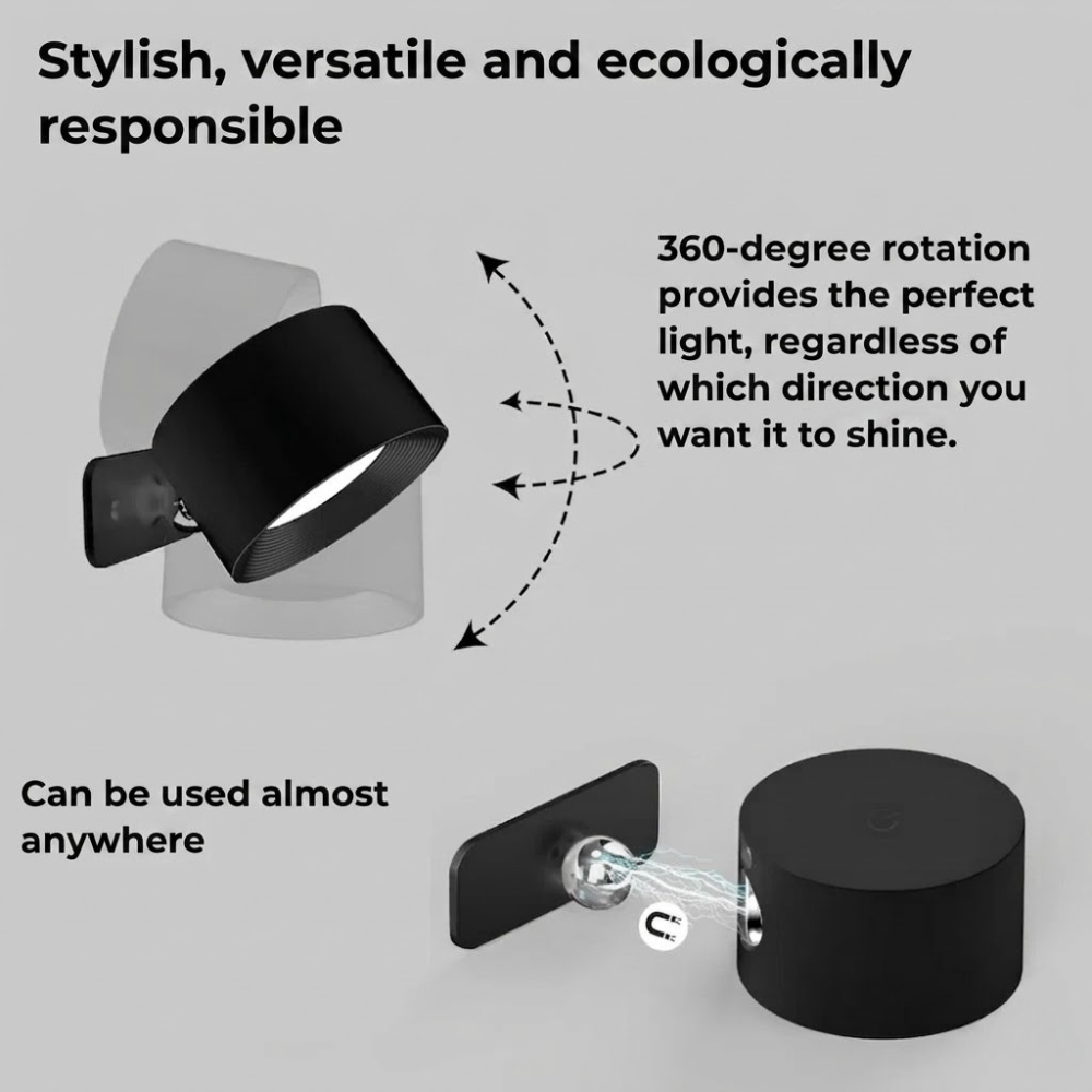 Cordless 360° Wall Light, Adjustable LED Rechargeable Fixture