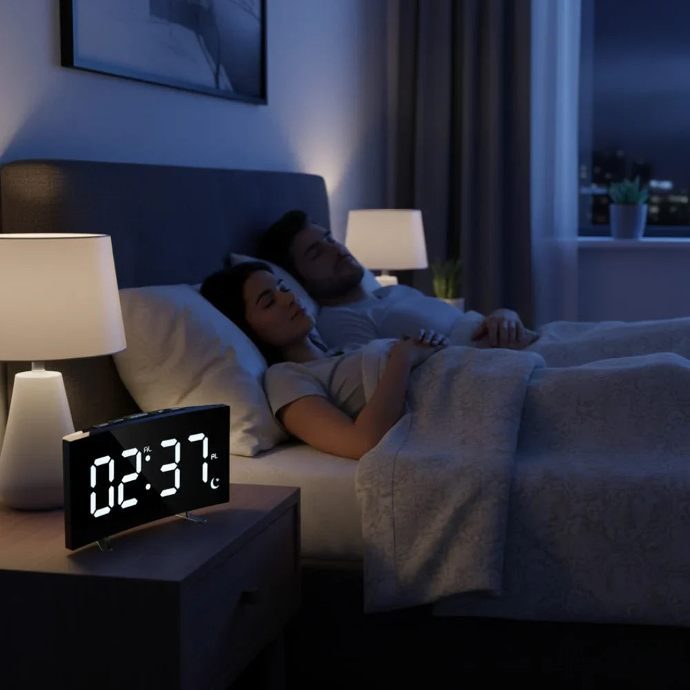 Curved Screen Smart Alarm Clock with Gentle Glow Display