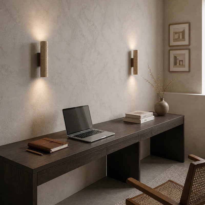 Elegant Cylinder Wall Light with Natural Stone Finish
