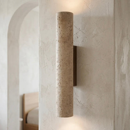 Elegant Cylinder Wall Light with Natural Stone Finish
