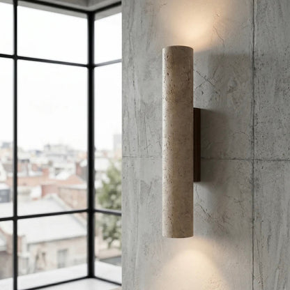 Elegant Cylinder Wall Light with Natural Stone Finish