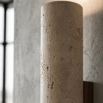 Elegant Cylinder Wall Light with Natural Stone Finish