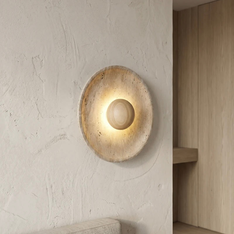 Natural Stone and Wood Wall Sconce with Cozy LED Illumination