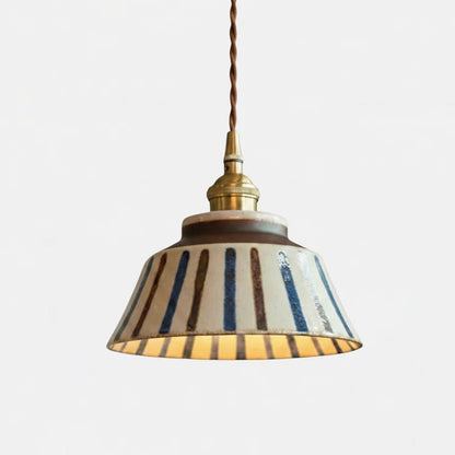 Handcrafted Ceramic Hanging Light with Elegant Brass Accents