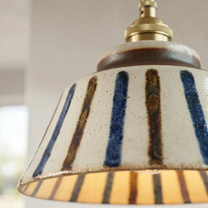 Handcrafted Ceramic Hanging Light with Elegant Brass Accents