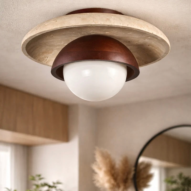Elegant Stone and Glass Ceiling or Wall Light Fixture
