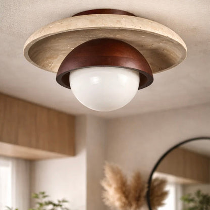 Elegant Stone and Glass Ceiling or Wall Light Fixture