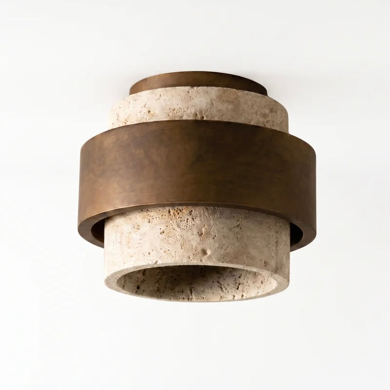 Elegant Travertine and Wood Ceiling Fixture with Soft Glow
