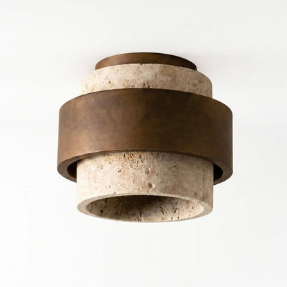 Elegant Travertine and Wood Ceiling Fixture with Soft Glow