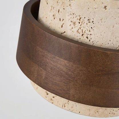 Elegant Travertine and Wood Ceiling Fixture with Soft Glow