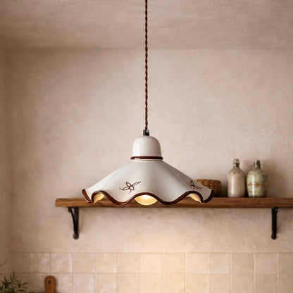 Textured Ceramic Hanging Light with Adjustable Cord