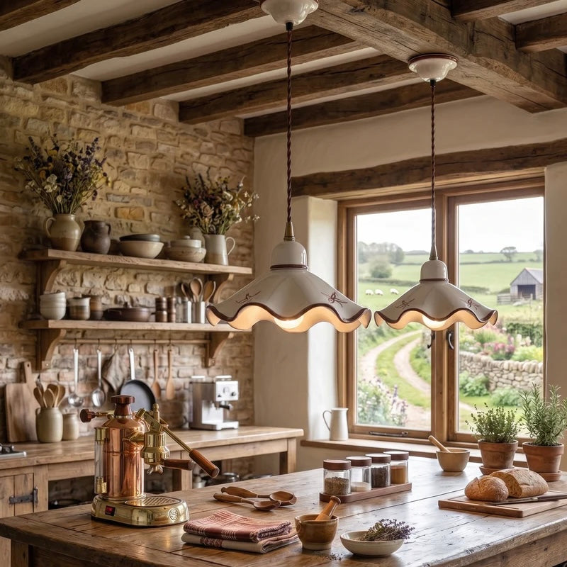 Textured Ceramic Hanging Light with Adjustable Cord