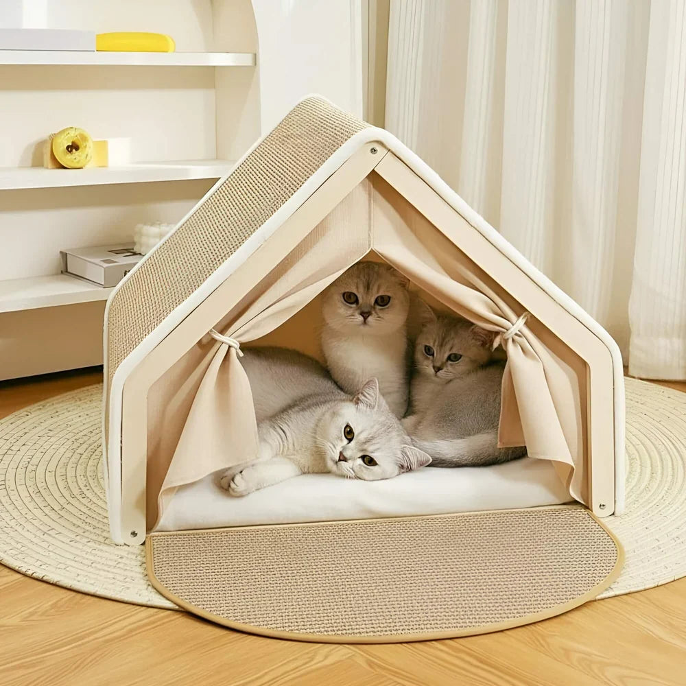 Enclosed Cat Retreat with Scratching Area and Cozy Interior