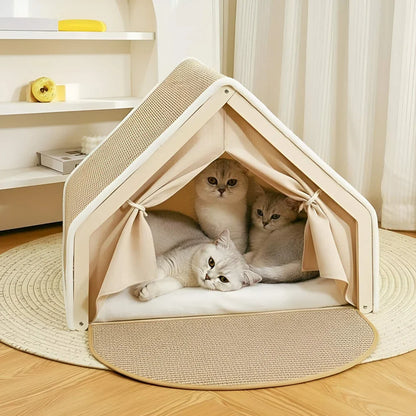 Enclosed Cat Retreat with Scratching Area and Cozy Interior