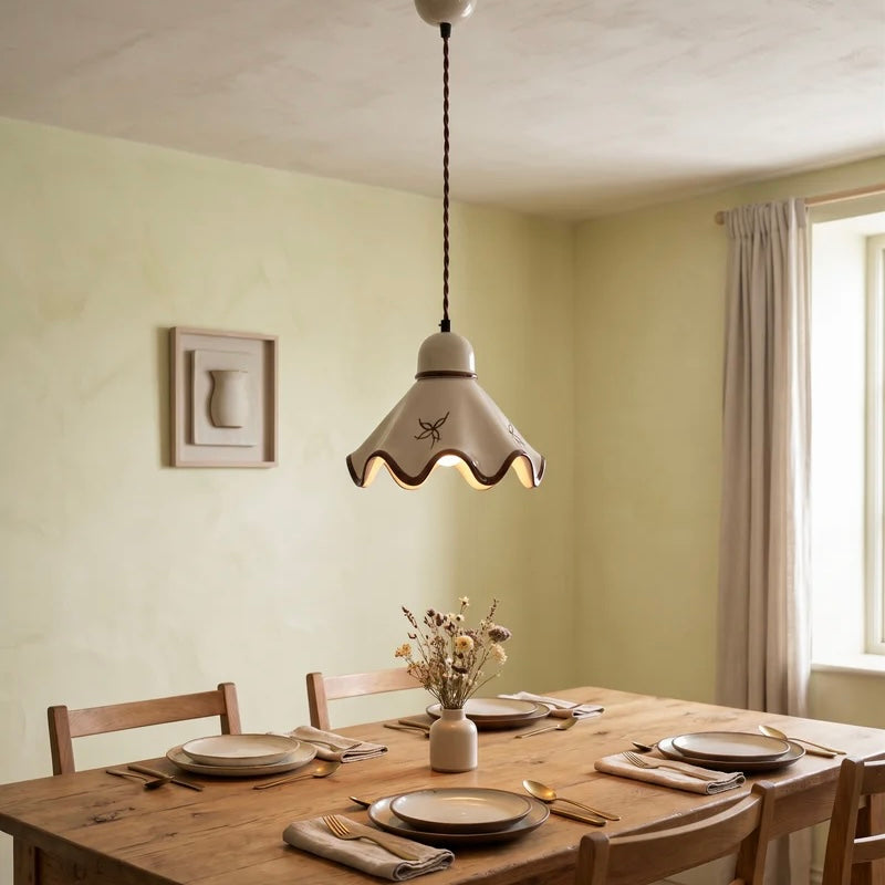 Textured Ceramic Hanging Light with Adjustable Cord
