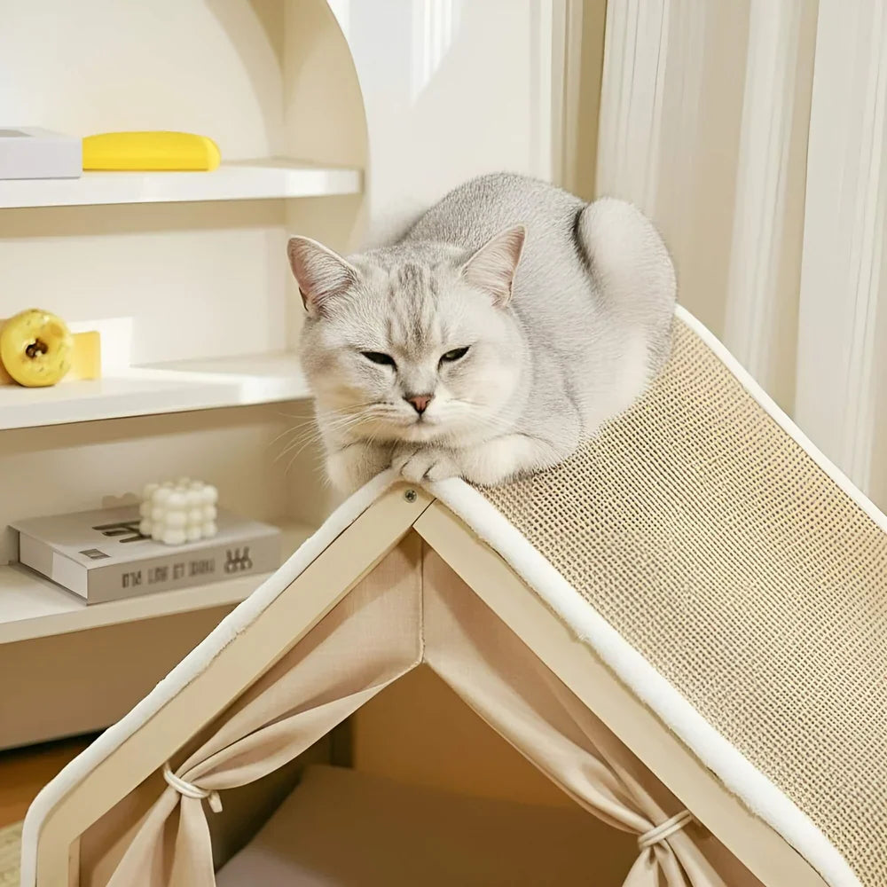 Enclosed Cat Retreat with Scratching Area and Cozy Interior