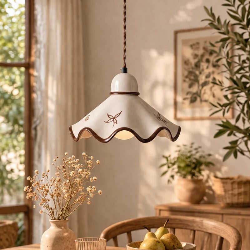 Textured Ceramic Hanging Light with Adjustable Cord