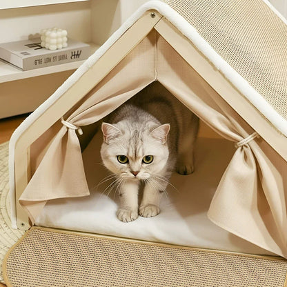 Enclosed Cat Retreat with Scratching Area and Cozy Interior