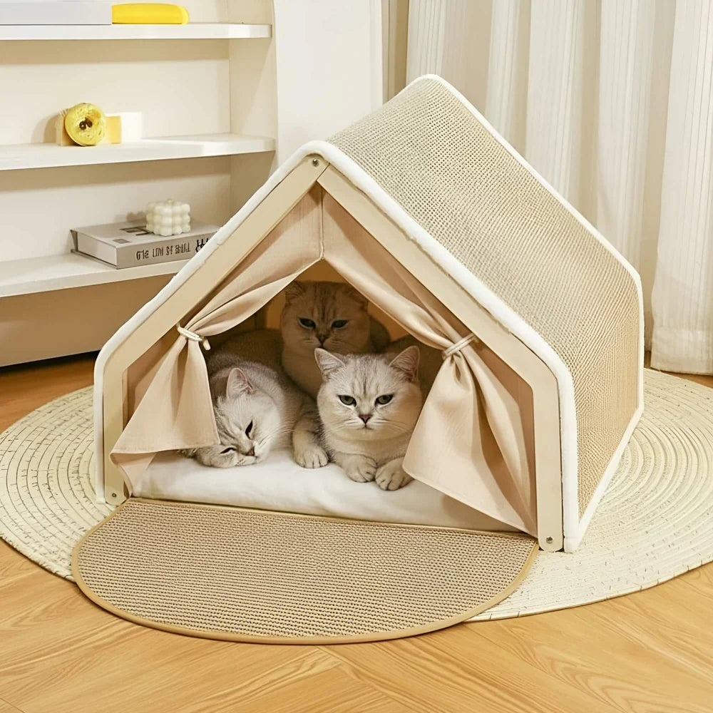 Enclosed Cat Retreat with Scratching Area and Cozy Interior