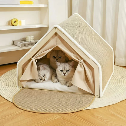 Enclosed Cat Retreat with Scratching Area and Cozy Interior
