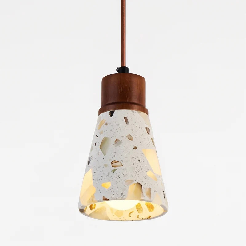 Natural Stone and Timber Hanging Light with Custom Height