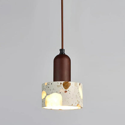 Natural Stone and Timber Hanging Light with Custom Height