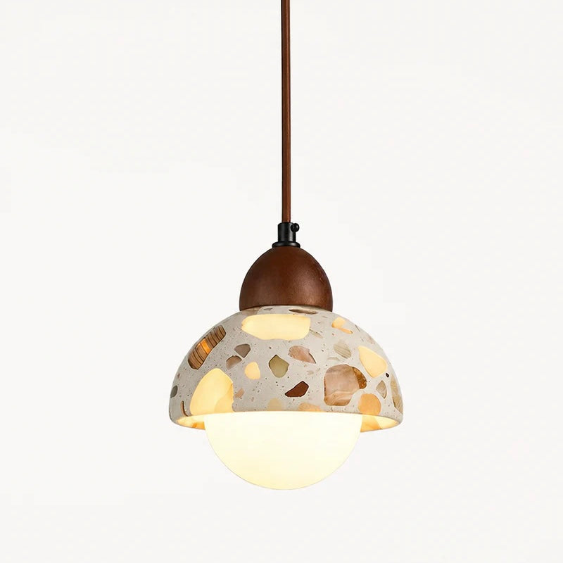 Natural Stone and Timber Hanging Light with Custom Height