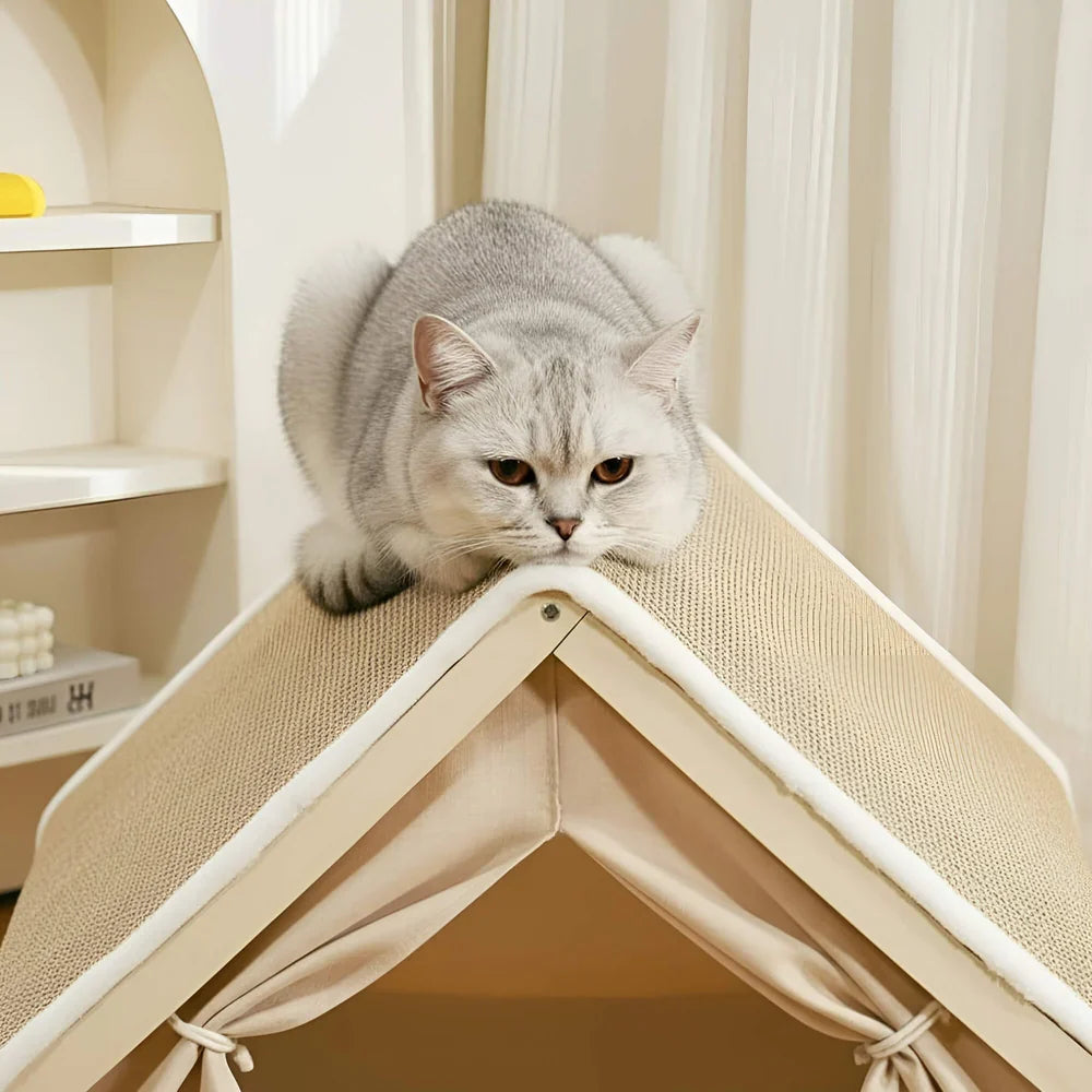 Enclosed Cat Retreat with Scratching Area and Cozy Interior