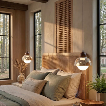 Natural Stone and Timber Hanging Light with Custom Height