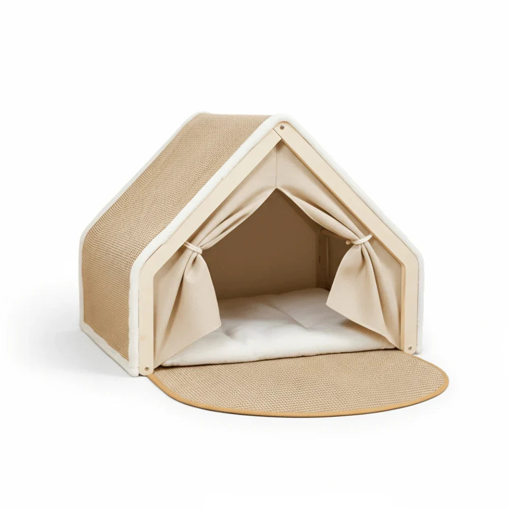 Enclosed Cat Retreat with Scratching Area and Cozy Interior