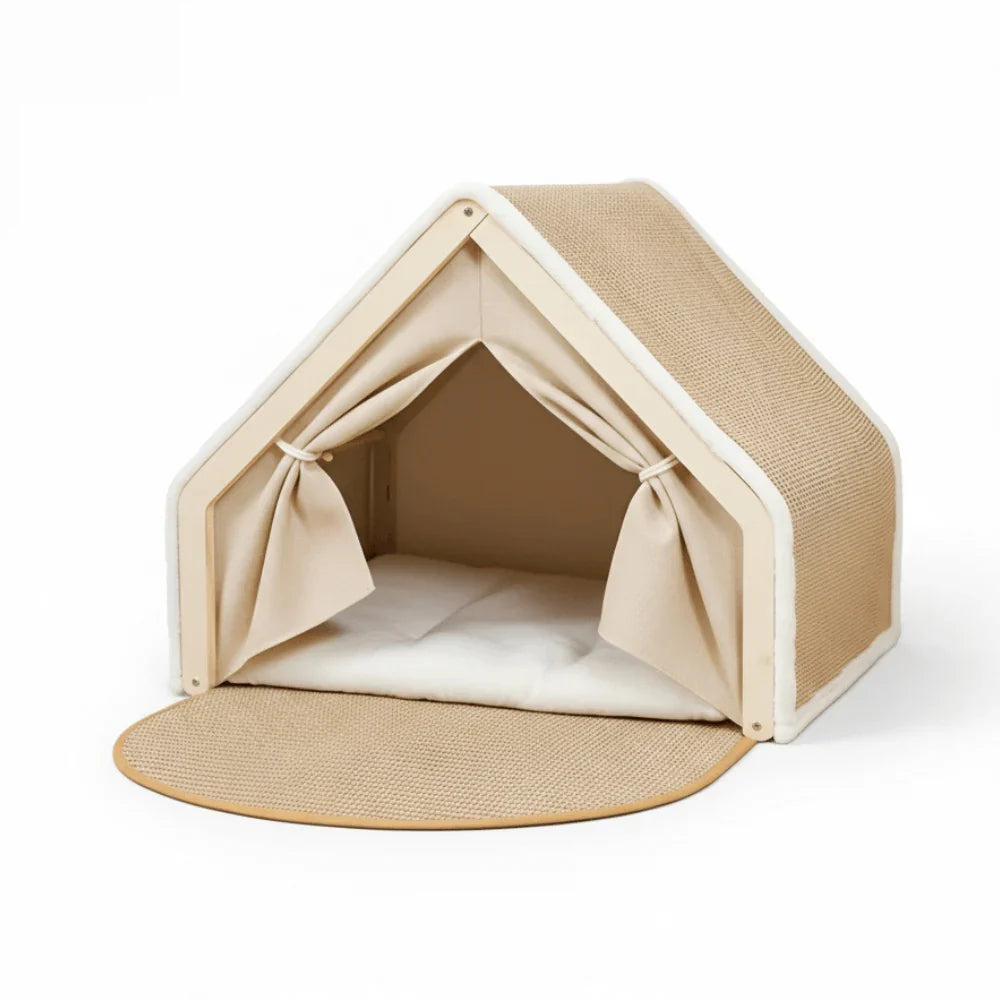 Enclosed Cat Retreat with Scratching Area and Cozy Interior