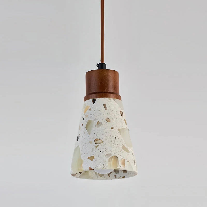 Natural Stone and Timber Hanging Light with Custom Height