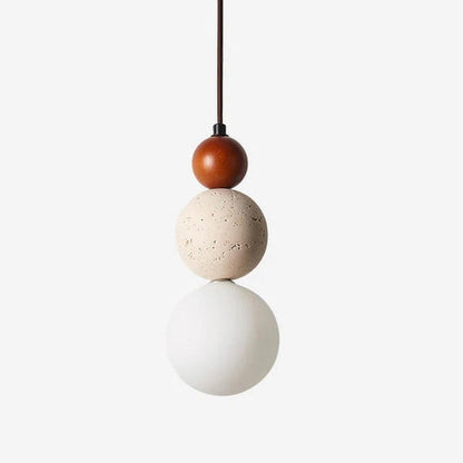 Elegant Hanging Light with Natural Wood, Stone, and Glass