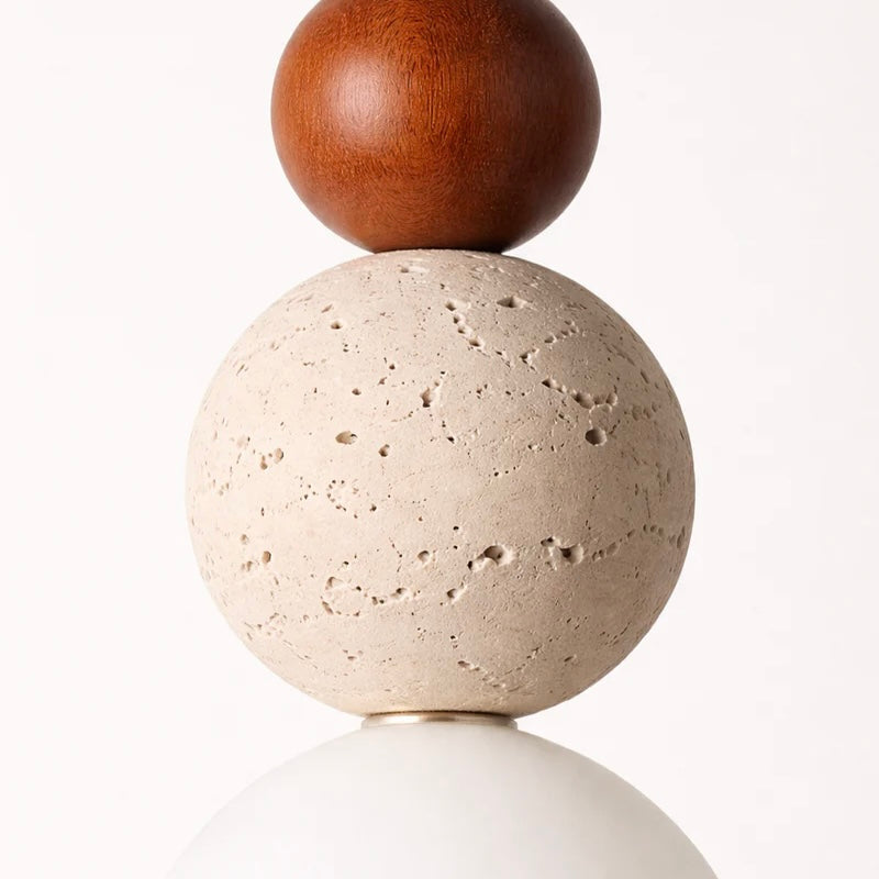 Elegant Hanging Light with Natural Wood, Stone, and Glass