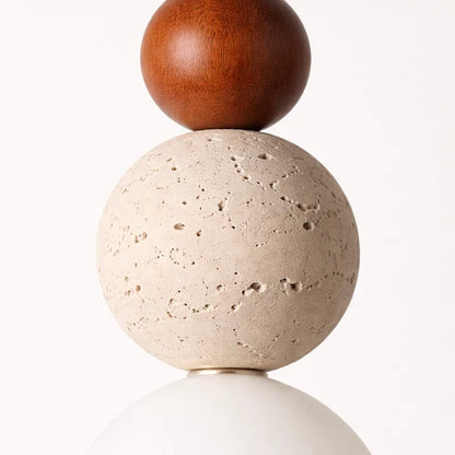 Elegant Hanging Light with Natural Wood, Stone, and Glass