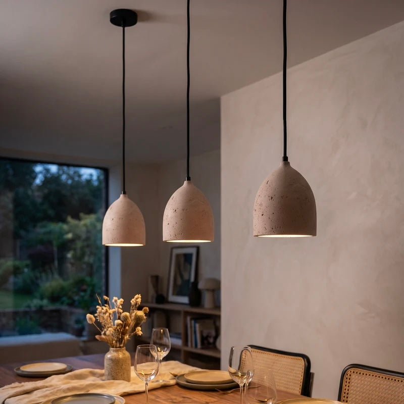 Elegant Pendant Light with Wood and Stone Fusion