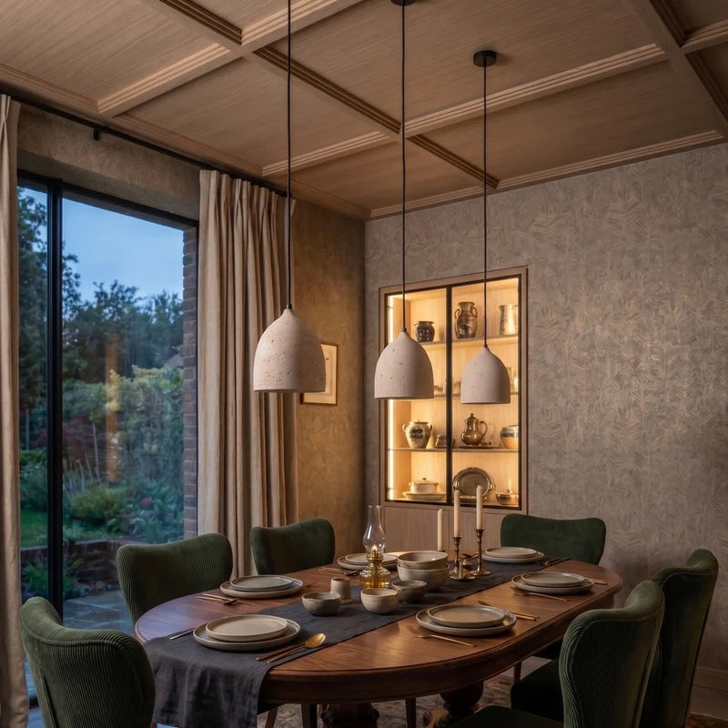 Elegant Pendant Light with Wood and Stone Fusion