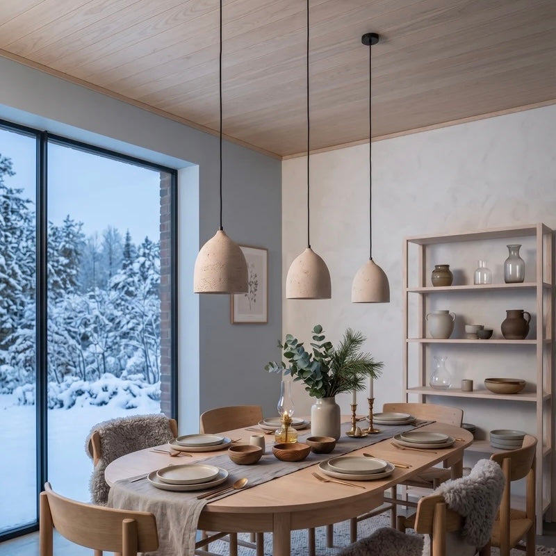 Elegant Pendant Light with Wood and Stone Fusion