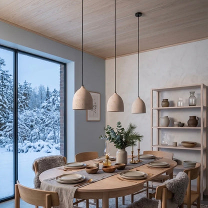 Elegant Pendant Light with Wood and Stone Fusion