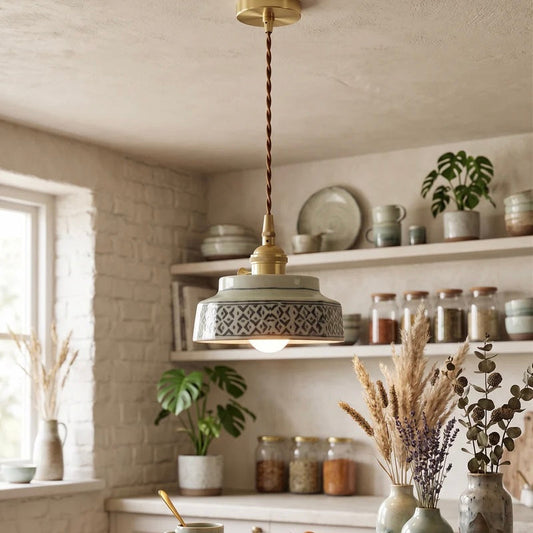 Charming Ceramic Hanging Light with Adjustable Twisted Cord