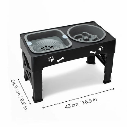 Elevated Pet Feeding Station with Slow Feed and Water Bowls