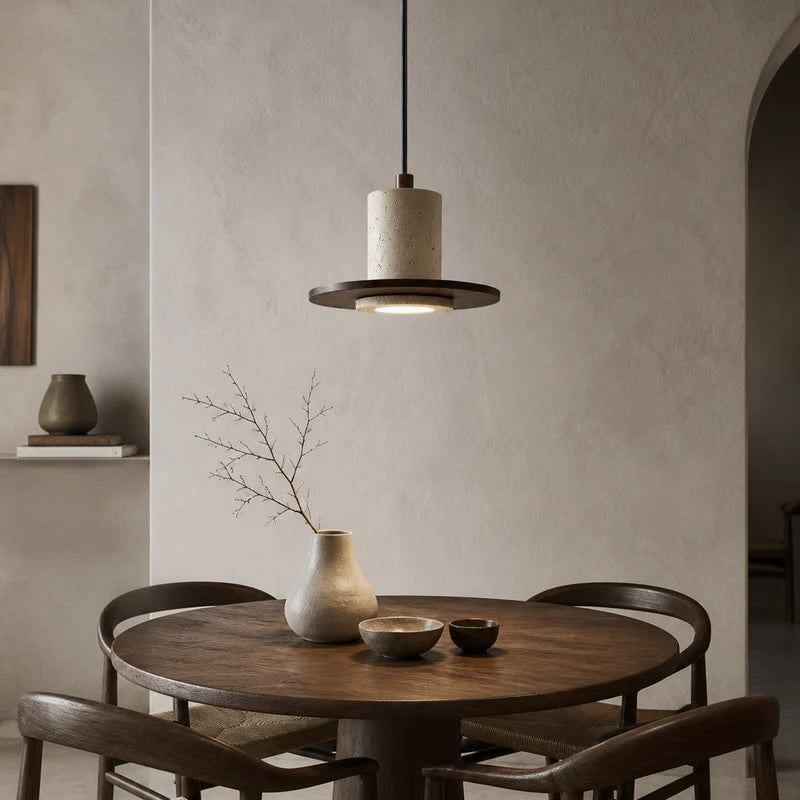 Rustic Stone & Wood Pendant Light Fixture