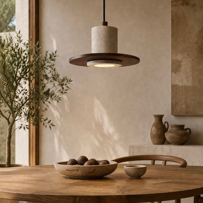 Rustic Stone & Wood Pendant Light Fixture